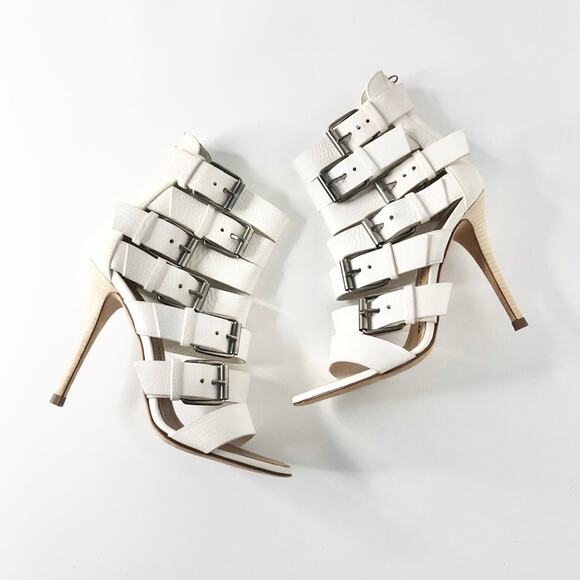 Giuseppe Zanotti Strappy Buckle White Leather Heeled Sandals 37 - Picture 4 of 10